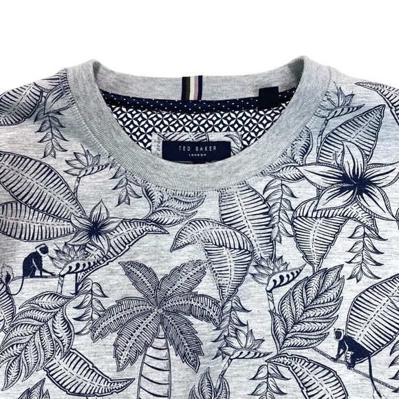 Ted Baker London Hawaiian Tropical Flower Monkey Pullover Sweatshirt Gray Sz XL - Picture 4 of 12